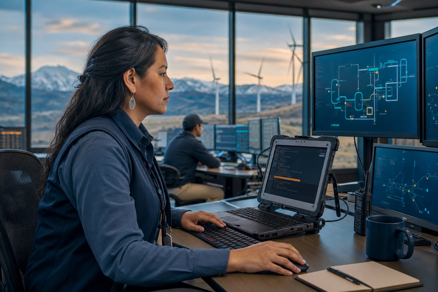 Energy operations engineer at a secure remote workstation
